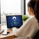 Remote worker using a laptop with a secure VPN connection